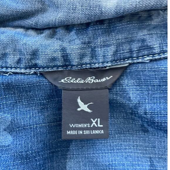 Eddie Bauer Women XL LongSleeve ButtonUp All Tencel Lyocell Shaded Blue Collared - Picture 3 of 15